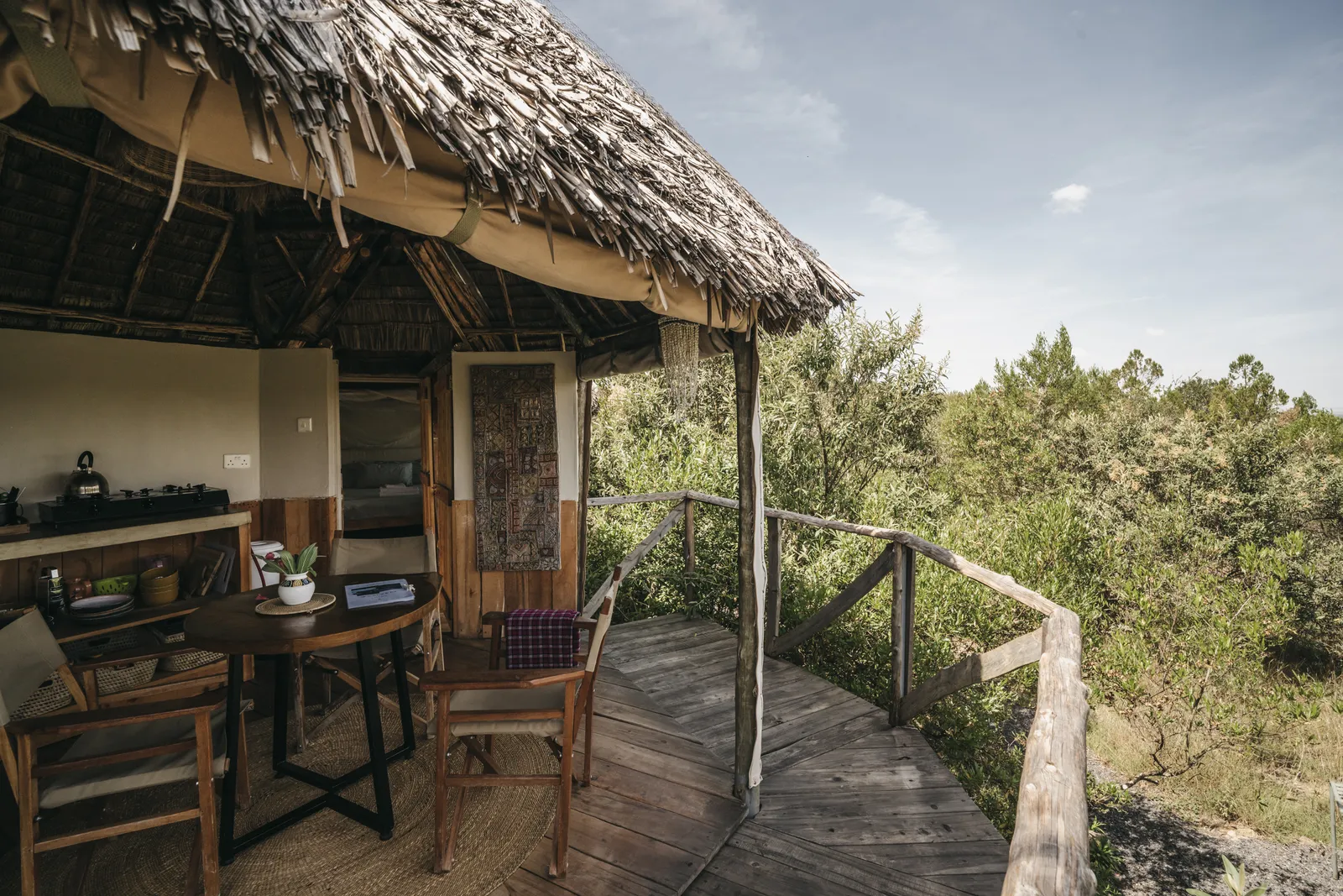 The deck at Bushtops Nest, looking out over the hills
