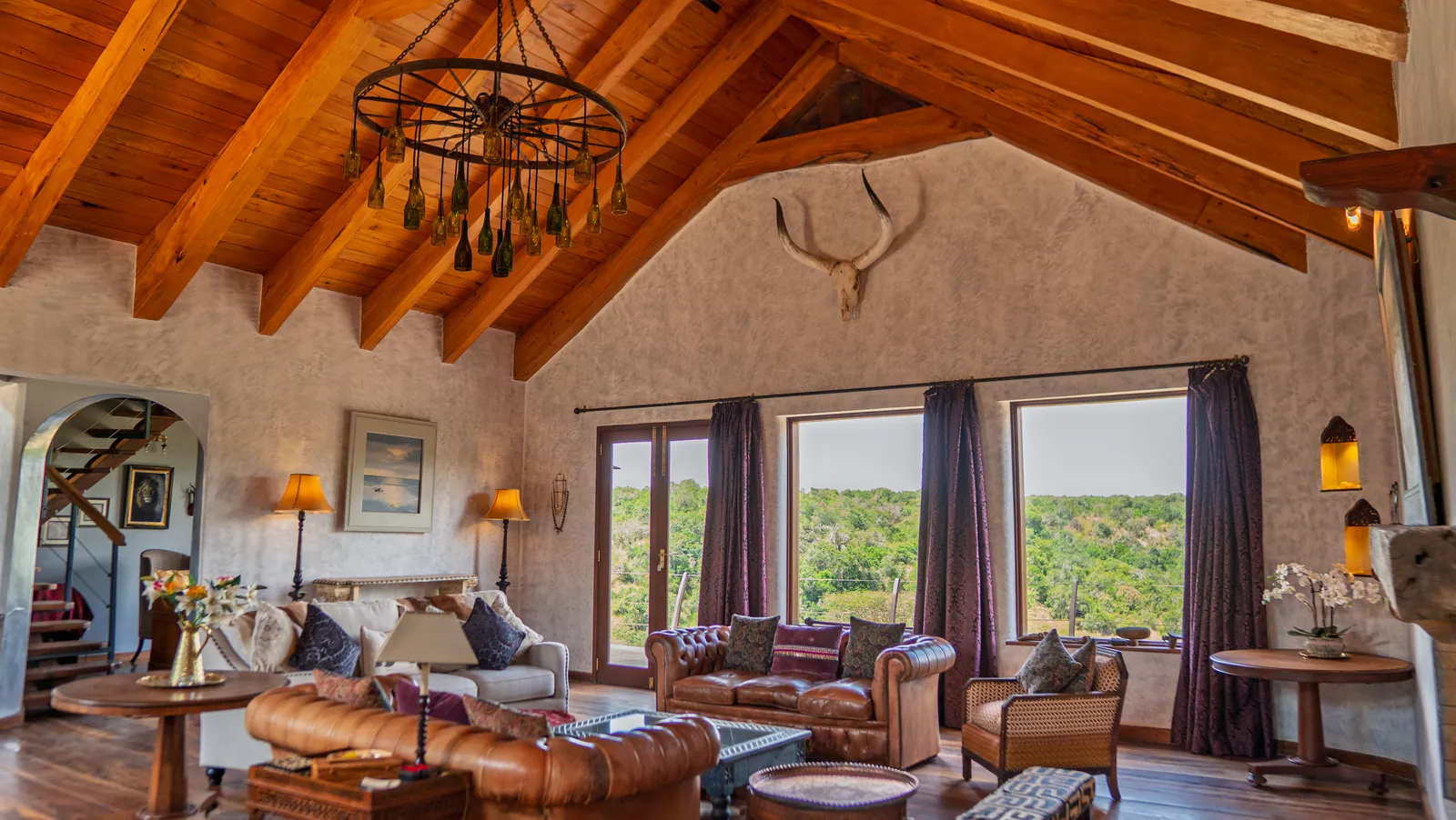 The great room at Asili House under its timber roof