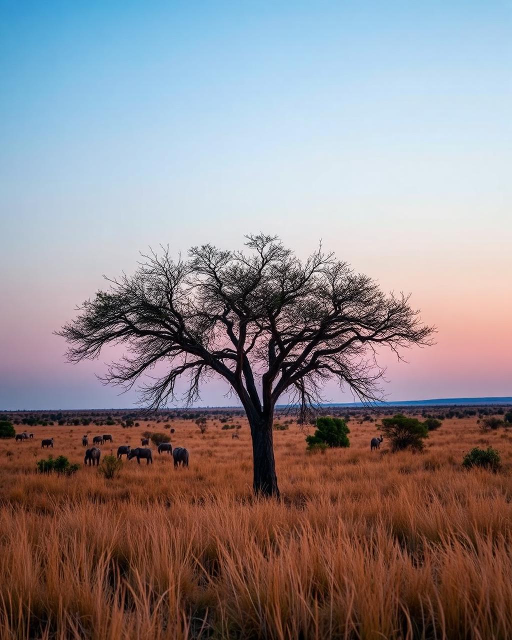 Acacia woodland in the Kenyan highlands at first light